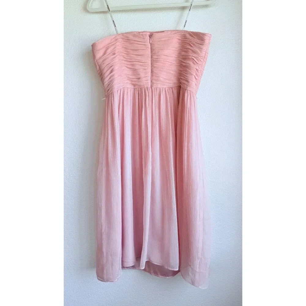 Donna Morgan Bridesmaids 100% Silk Chiffon Sweetheart Strapless Dress in Pink 6 - Picture 4 of 10